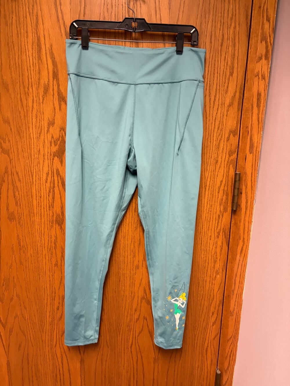 Disney Tinker Bell Women's Leggings Blue‎ Side Pocket Gold Graphic Size Large
